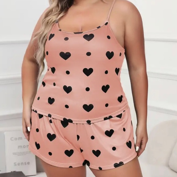 ๐๐ Coral Pink with Black Hearts Shorts PJ - Picture 1 of 10